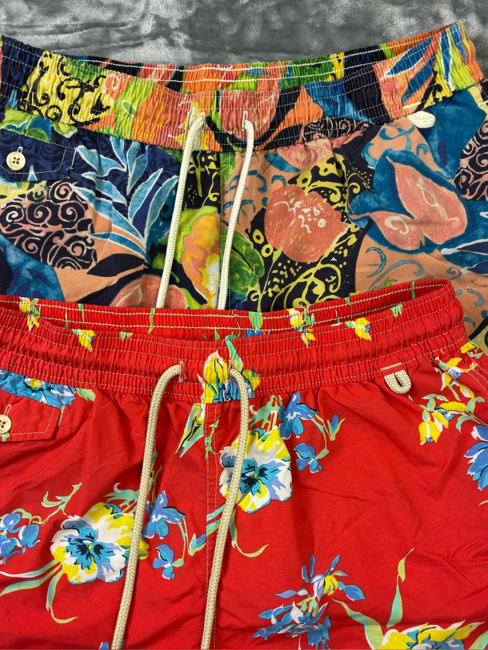 Lot of 2 Polo Ralph Lauren Swim Trunks Size Medium Lined Floral Print Drawstring
